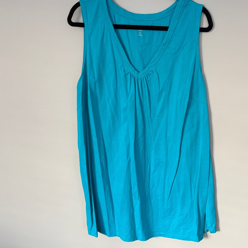 Woman Within Vibrant Turquoise V-Neck Sleeveless Tank Cotton